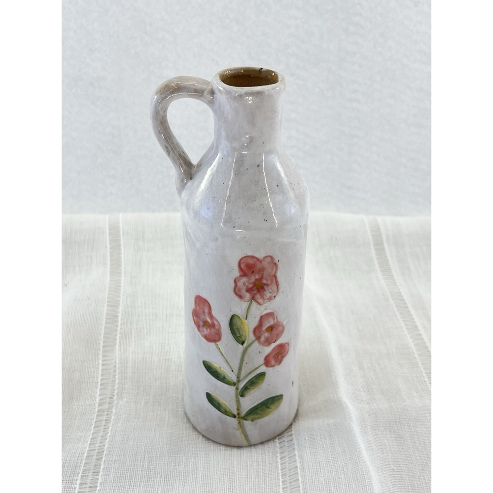 Mud Pie Floral Stoneware Bottle Vase Pitcher Decorative Farmhouse 9"